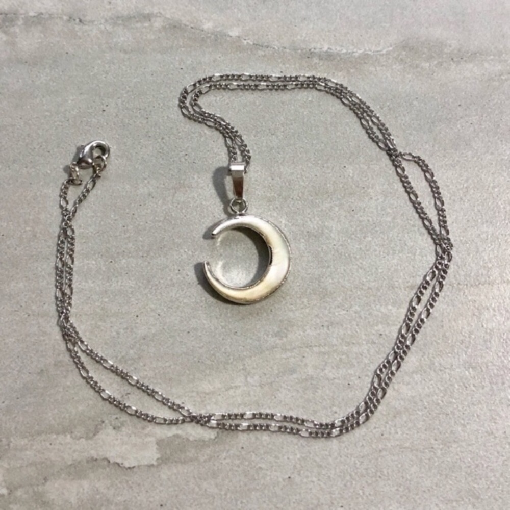 Carved Shell Crescent Moon Pendant Necklace - Picture 2 of 10